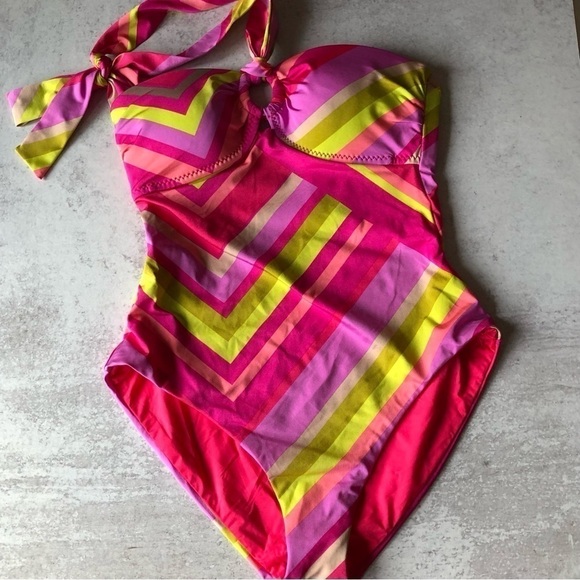 Trina Turk Multi Waltz Ring-Front Bandeau One Piece Swimsuit Size 2 - Picture 10 of 12